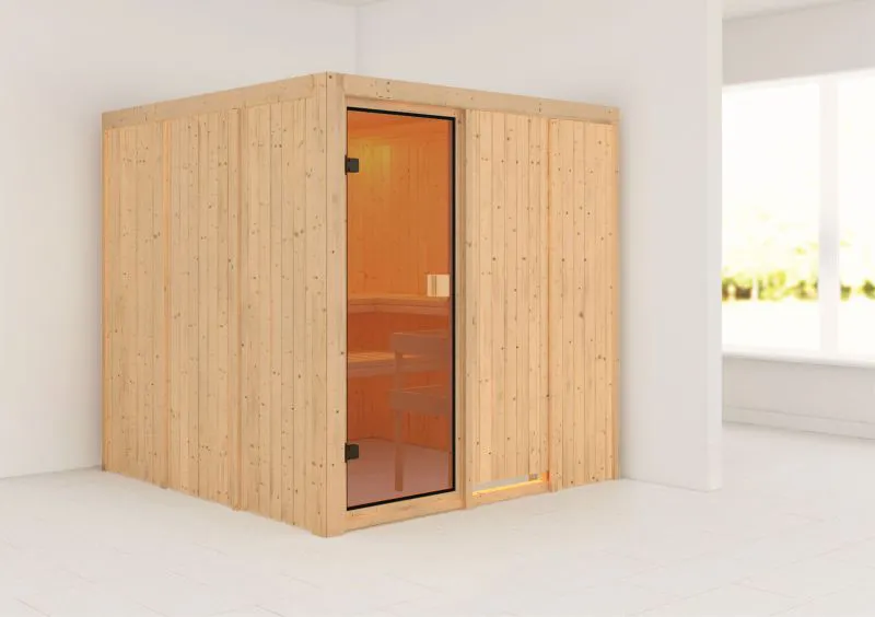 Sauna "Njola" met bronskleurige deur - kleur: naturel - 196 x 196 x 198 cm (B x D x H)