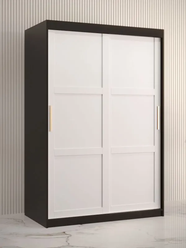 Kledingkast met strak design Liskamm 07, kleur: mat zwart / mat wit - afmetingen: 200 x 120 x 62 cm (H x B x D), met vijf vakken en twee kledingstangen