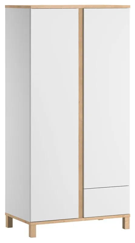 Draaideurkast / kledingkast Lijan 08, kleur: wit / eik - Afmetingen: 184 x 90 x 53 cm (H x B x D)