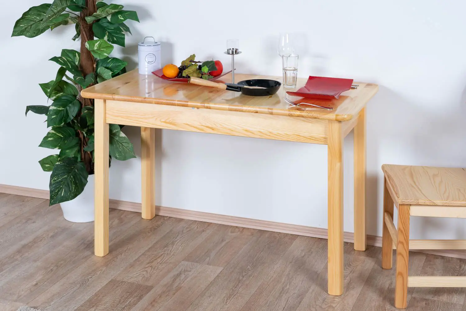 Uitschuifbare tafel massief grenen,, naturel 008 (hoekig) - 120/150 x 60 cm x