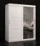 Kledingkast met één deur met spiegel Liskamm 33, kleur: mat wit - afmetingen: 200 x 150 x 62 cm (H x B x D), met vijf vakken en twee kledingstangen